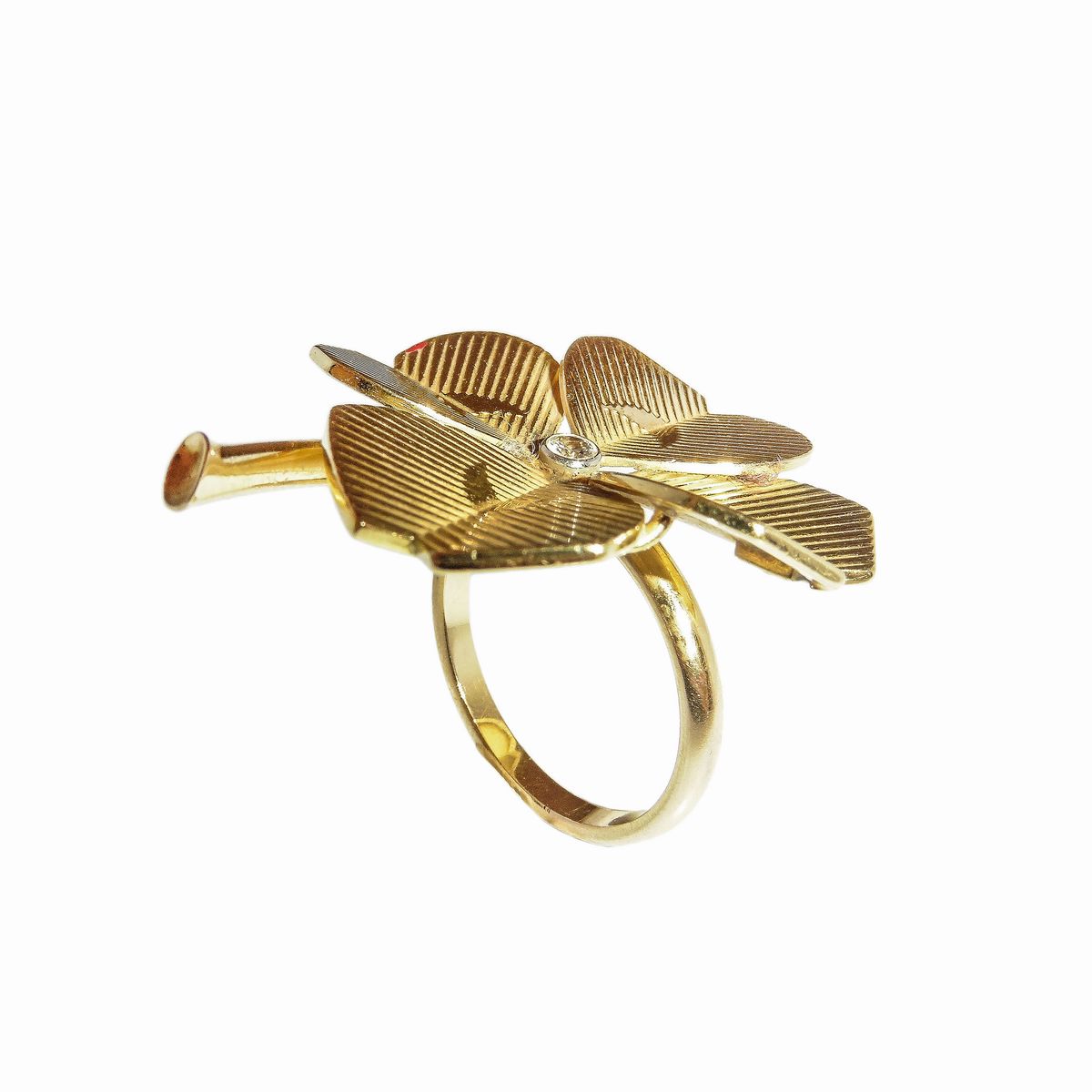 Anello Quadrifoglio in Oro Giallo e Diamanti Unoaerre