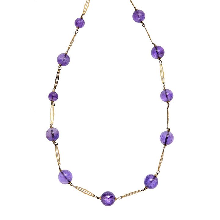 Lunga Collana in Oro Giallo e Ametista