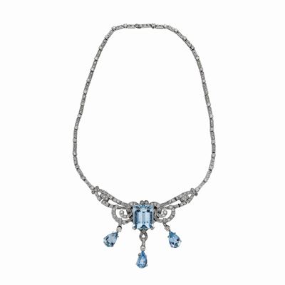 Collana in Oro Bianco, Diamanti e Acquamarina