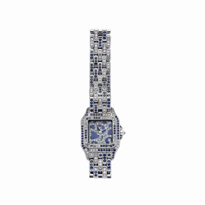 Orologio da Signora in Oro Bianco, Zaffiri, Smalto e Diamanti Panthere Cartier
