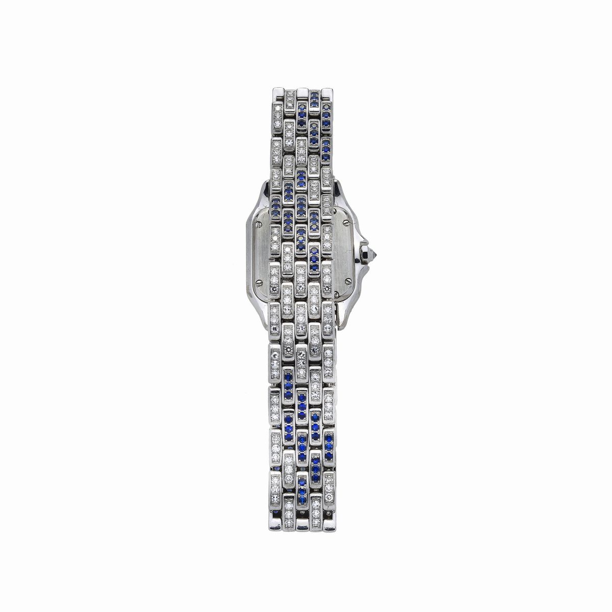 Orologio da Signora in Oro Bianco, Zaffiri, Smalto e Diamanti Panthere Cartier