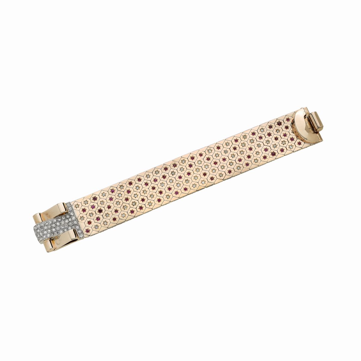 Bracciale in Oro Rosa, Platino, Diamanti e Rubini Walser Wald