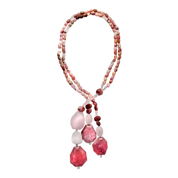Necklace in pink opal, rose quartz and pink calcite  - Auction Antique Jewellery, Modern and Watches - Curio - Casa d'aste in Firenze