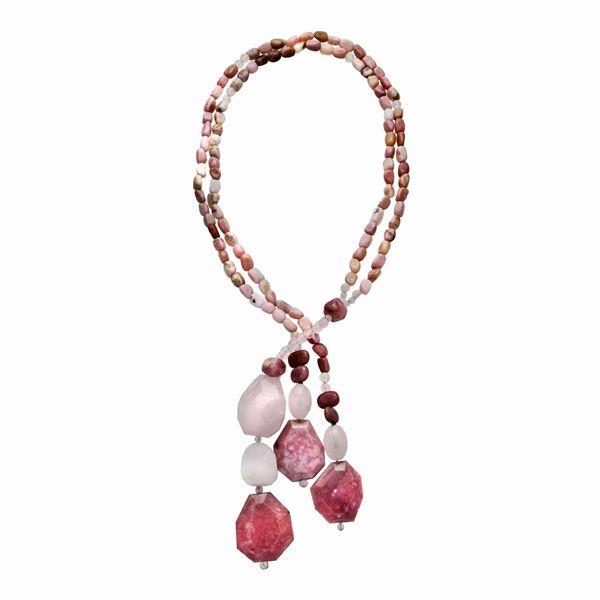 Collana in opale rosa, quarzo rosa e calcite rosa