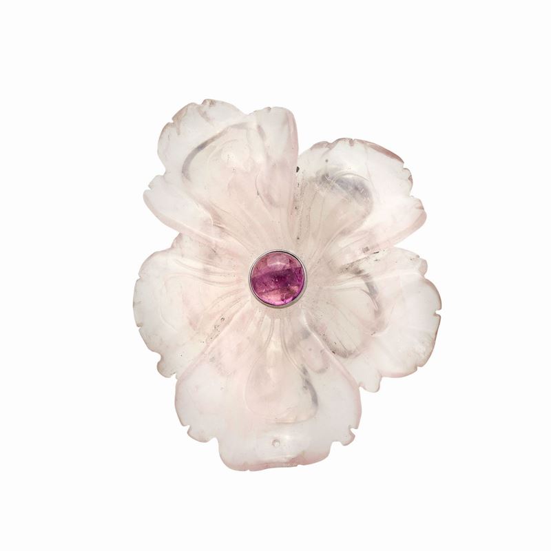 Clip Fiore in Argento, Quarzo Rosa e Tormalina Rosa
