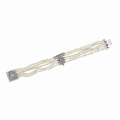 Bracciale in Oro Bianco, Microperle e Diamanti
