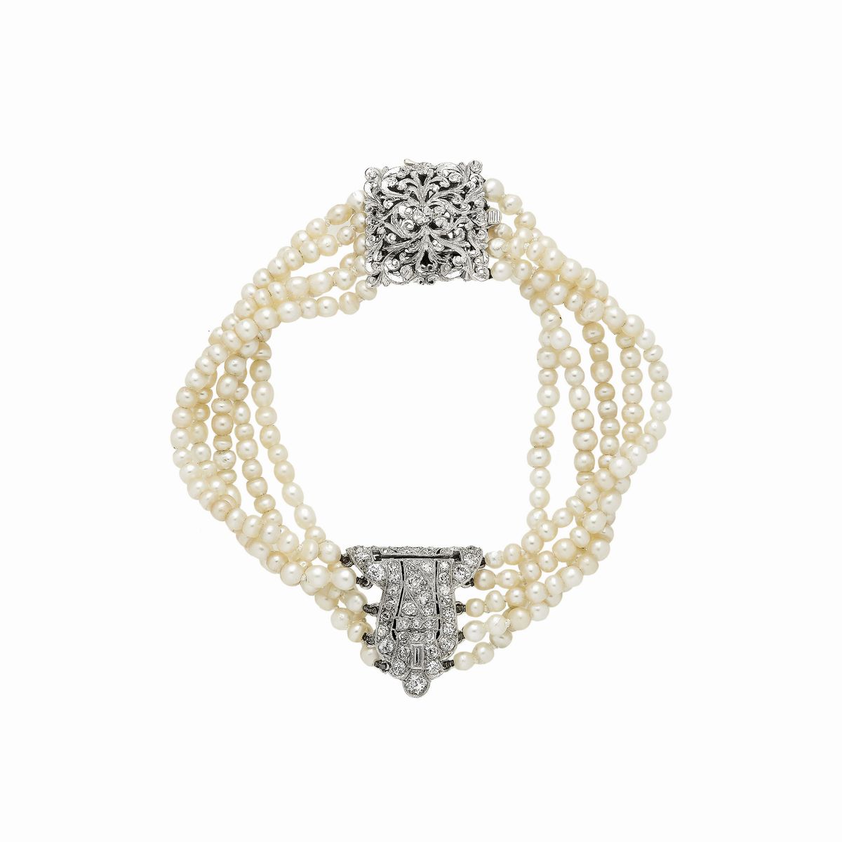 Bracciale in Oro Bianco, Microperle e Diamanti