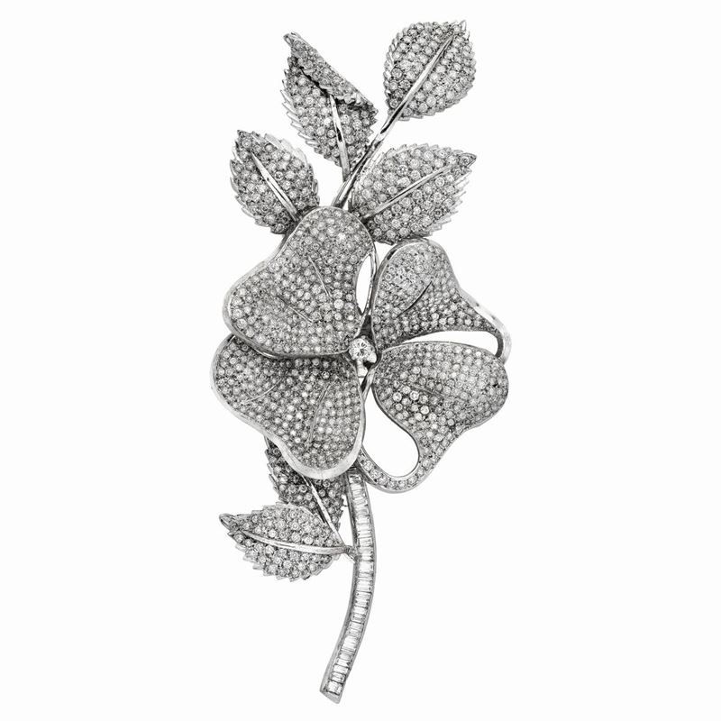 Grande Spilla Fiore in Platino e Diamanti