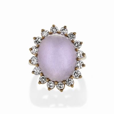 Anello in Oro Giallo, Diamanti e Giada