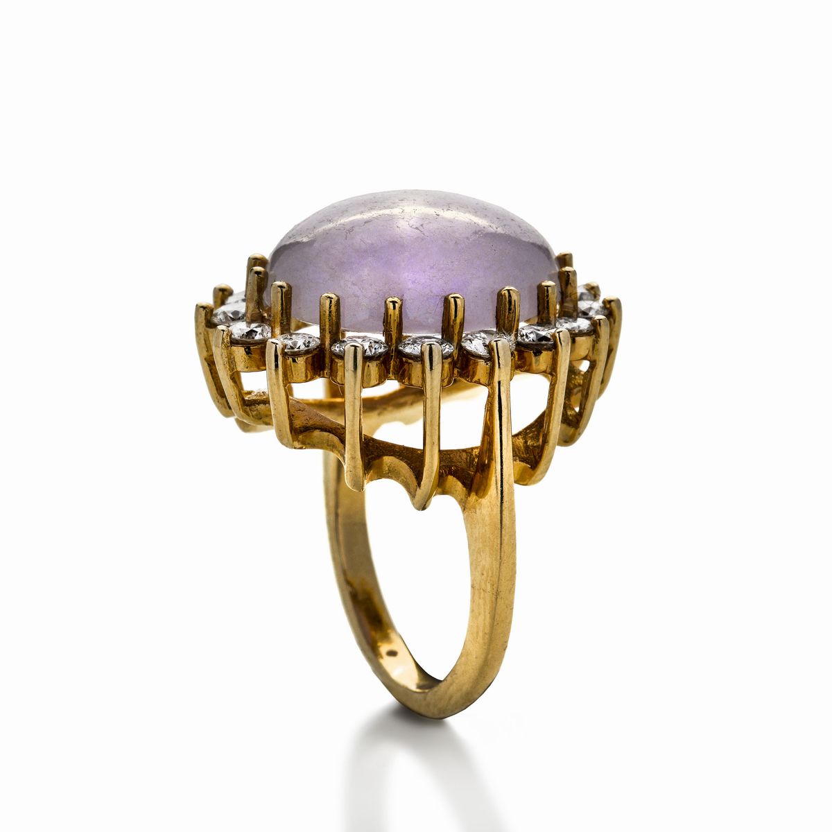 Anello in Oro Giallo, Diamanti e Giada