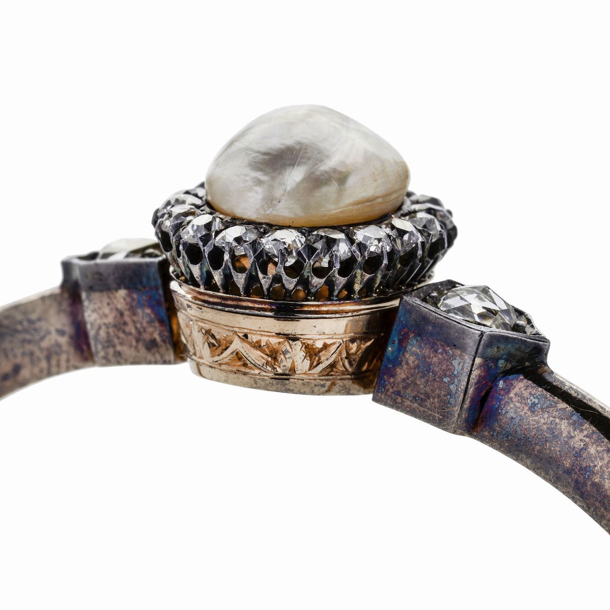 Importante Parure in Oro Giallo, Argento, Diamanti, Perle Naturali e Zaffiro Ceylon Naturale