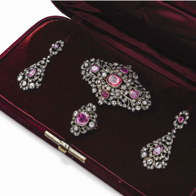 Parure in Oro Giallo, Argento, Diamanti e Spinelli
