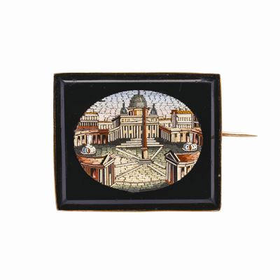 Spilla in Oro a Basso Titolo e Micromosaico