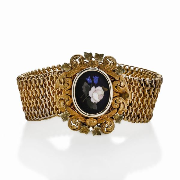 Bracciale in oro giallo e commesso in pietre dure
