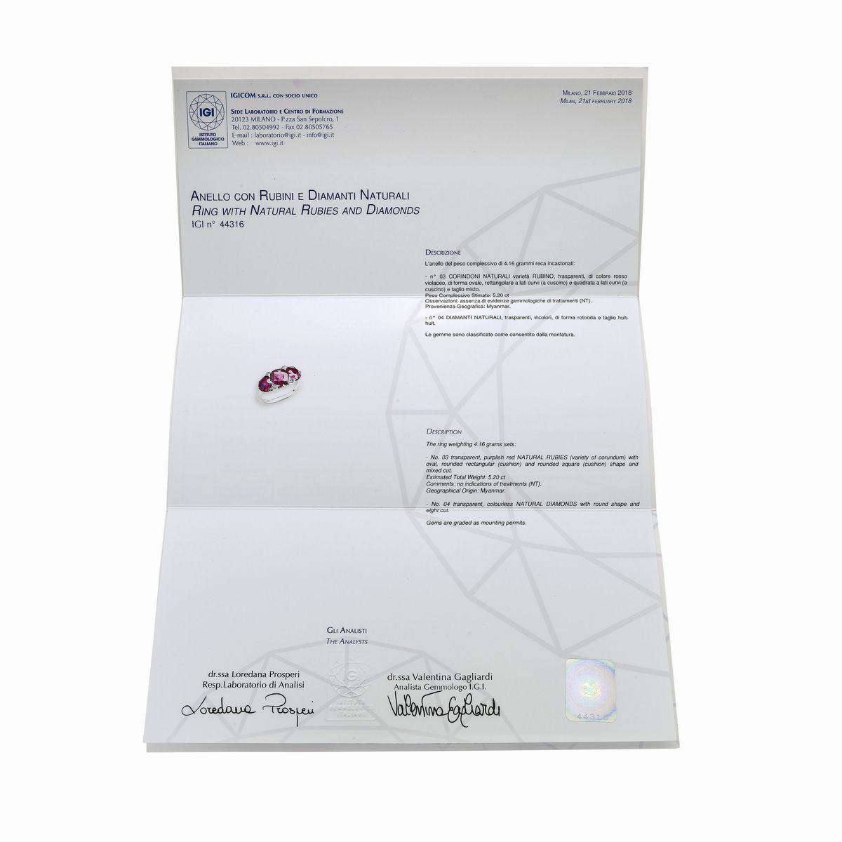 Anello in Oro Bianco Diamanti e Rubini Birmani Naturali