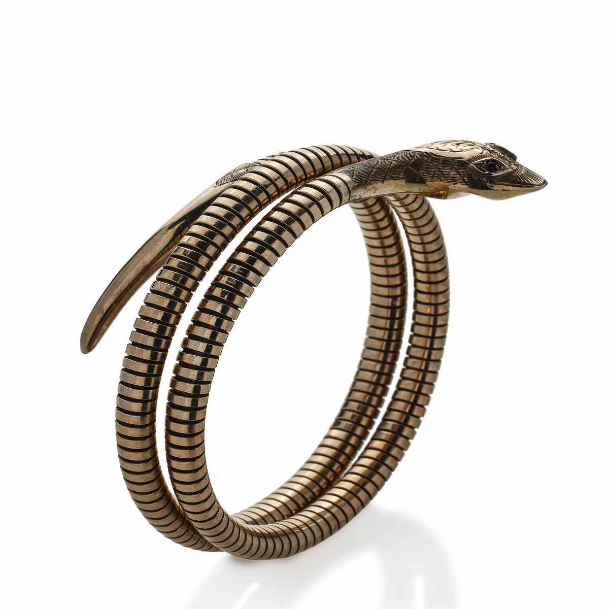 Bracciale Serpente in Oro Giallo a Basso Titolo e Rubini