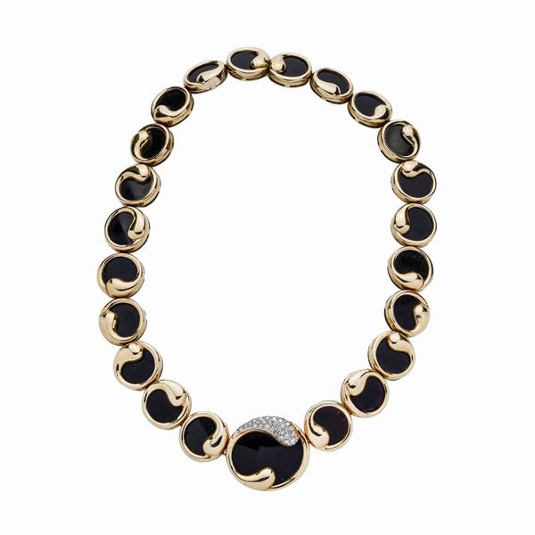 Collier in oro giallo, onice e diamanti