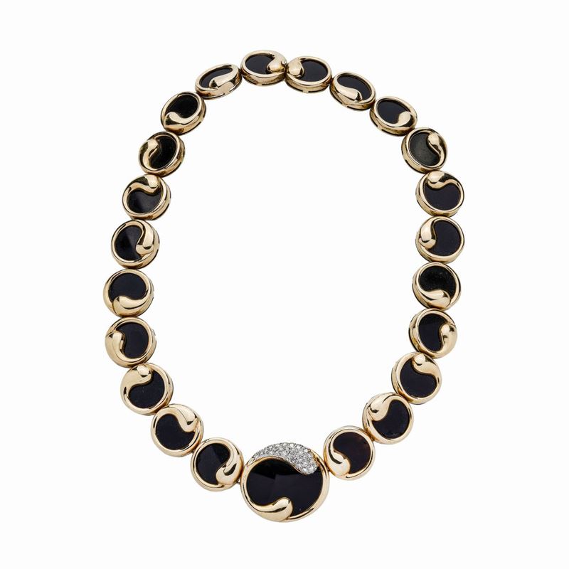 Collier in Oro Giallo, Onice e Diamanti
