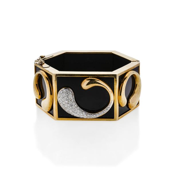 J. SLOANE : Bracelet in yellow gold, onyx and diamonds J. Sloane  - Auction Antique Jewellery, Modern and Watches - Curio - Casa d'aste in Firenze