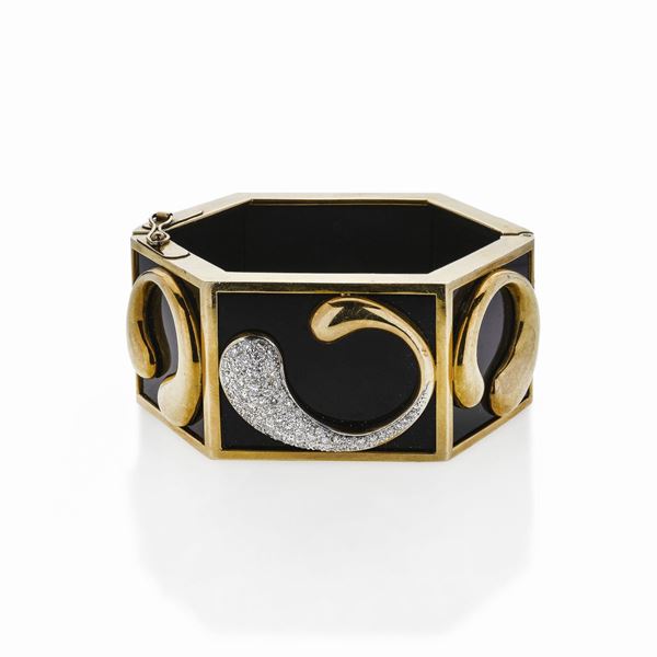 J. SLOANE - Bracciale in oro giallo, onice e diamanti J. Sloane