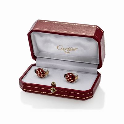 Paio di Orecchini a Clips in Oro Giallo e Smalti Policromi Cartier