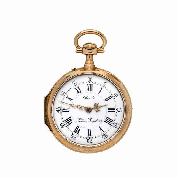 Orologio da tasca in oro giallo e microperle