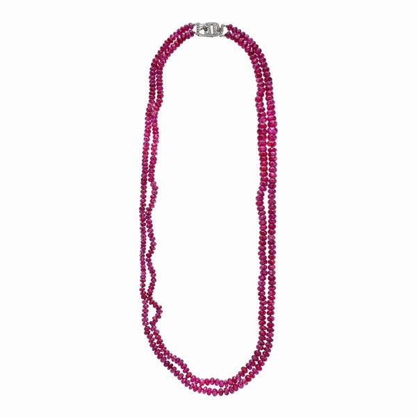 Collana in radici di rubino, oro bianco e diamanti