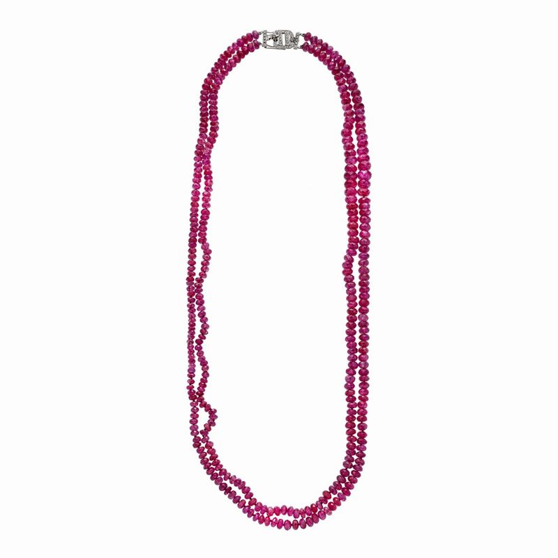 Collana in Radici di Rubino, Oro Bianco e Diamanti