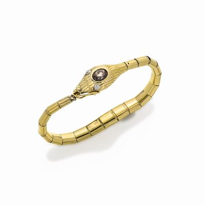 Bracciale Serpente in Oro Giallo e Spinello Viola