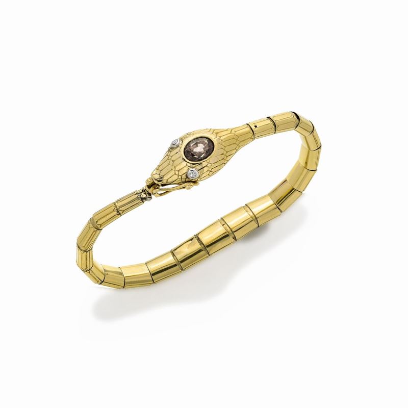 Bracciale Serpente in Oro Giallo e Spinello Viola