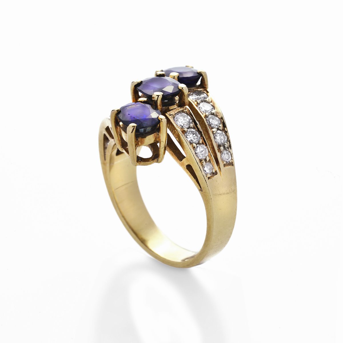 Anello in Oro Giallo, Diamanti e Zaffiri