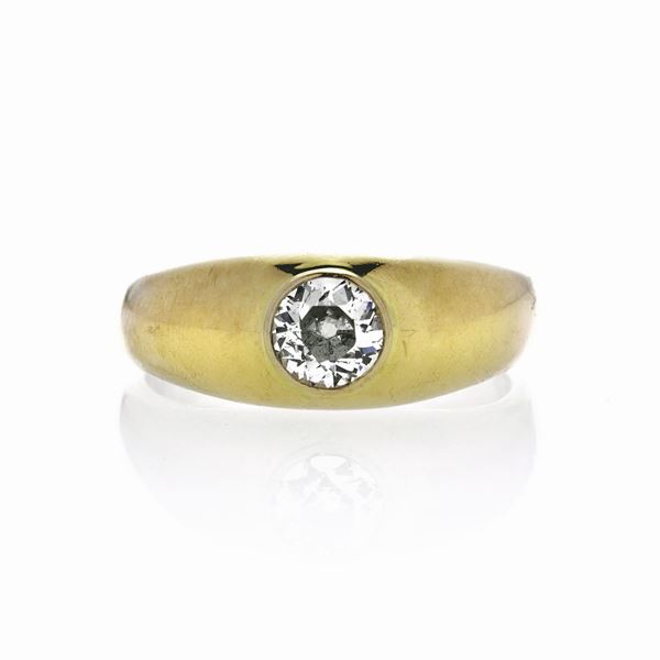 Anello solitario in oro giallo e diamante