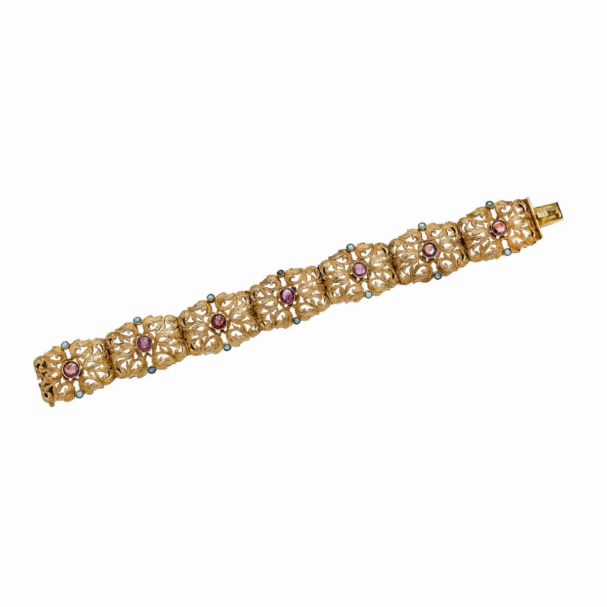 Bracciale in Oro Giallo, Rubini e Turchesi