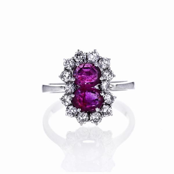 Ring in white gold, diamonds and rubies