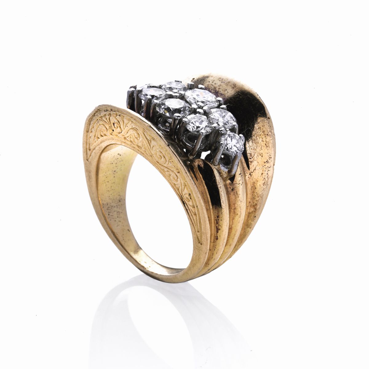 Anello in Oro Giallo, Oro Bianco e Diamanti