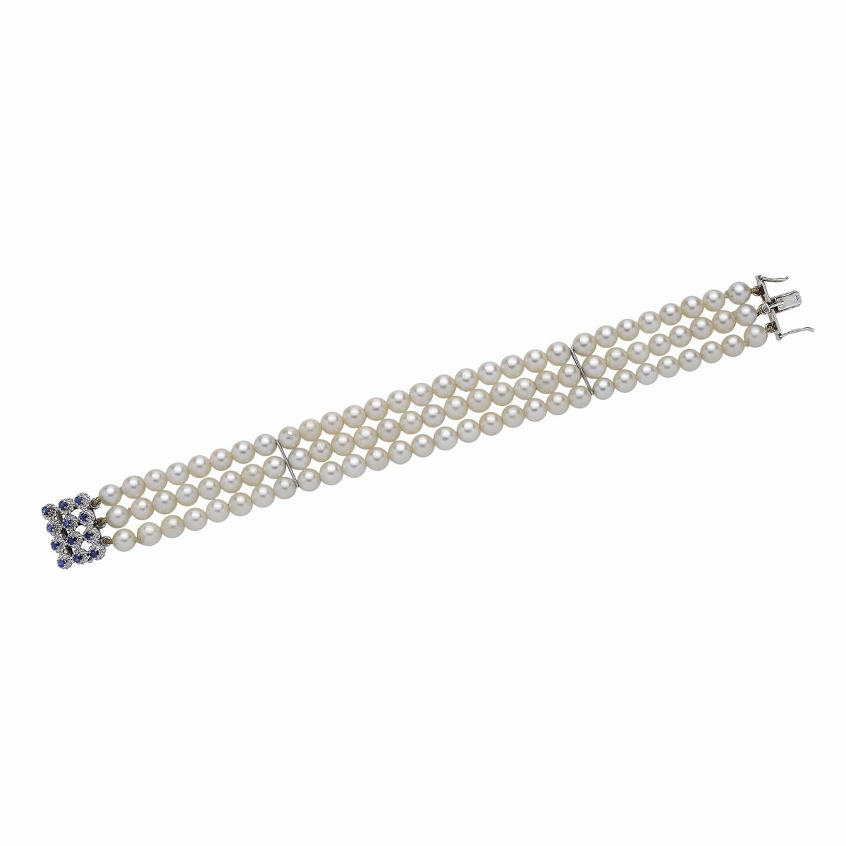 Bracciale in Perle, Oro Bianco e Zaffiri