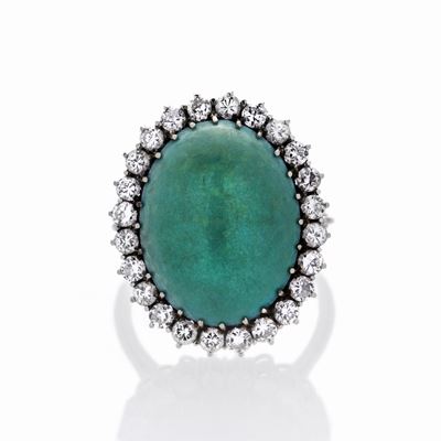 Anello in Oro Bianco, Diamanti e Turchese
