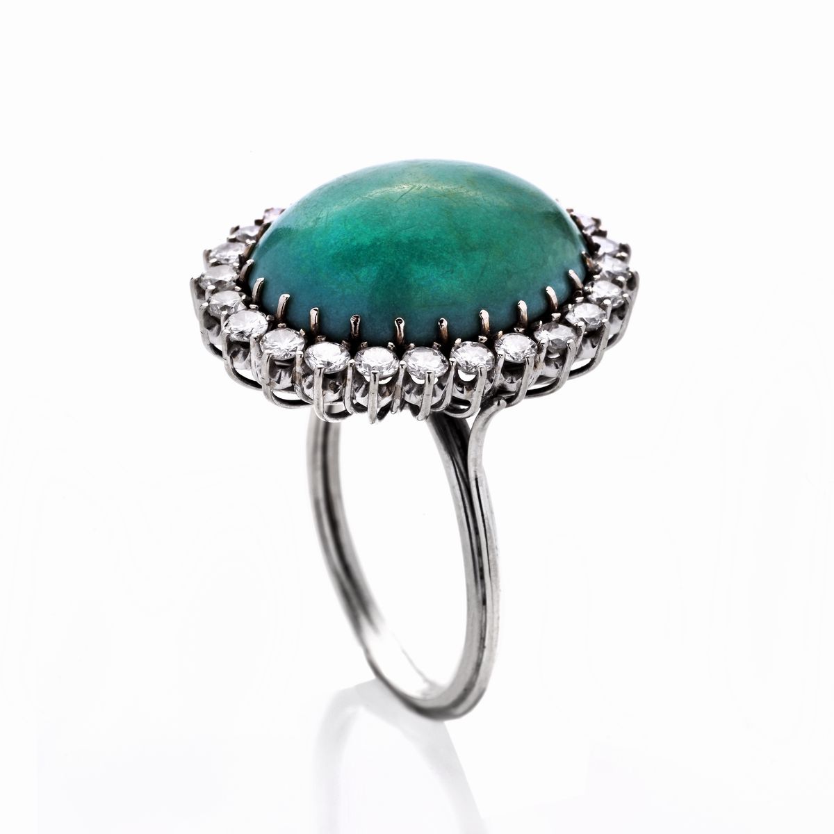 Anello in Oro Bianco, Diamanti e Turchese