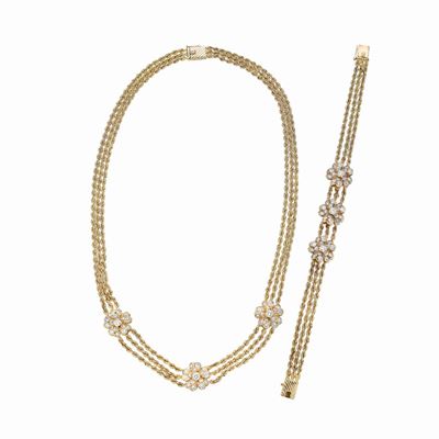 Parure: Collier e Bracciale in Oro Giallo e Diamanti