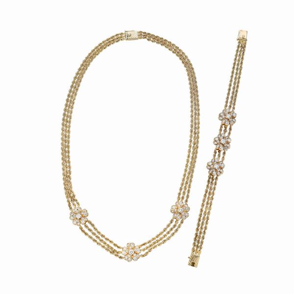 Set: collier and bracelet in yellow gold and diamonds  - Auction Antique Jewellery and Modern  - Curio - Casa d'aste in Firenze