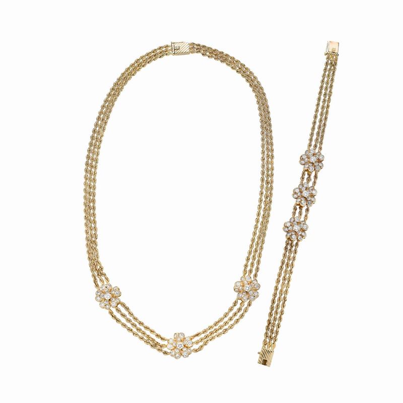 Parure: Collier e Bracciale in Oro Giallo e Diamanti