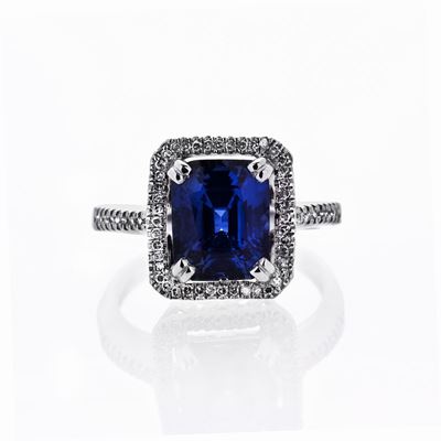 Anello in Oro Bianco 14 Kt, Diamanti e Zaffiro