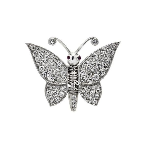 Butterfly clip in platinum, diamonds and rubies
