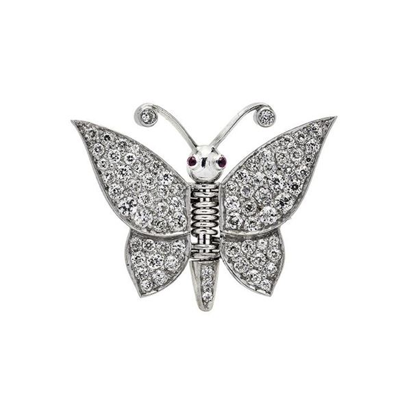 Butterfly clip in platinum, diamonds and rubies