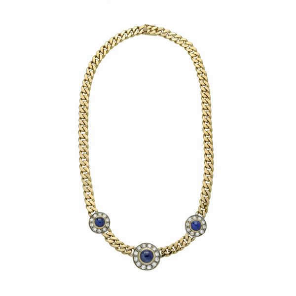 Necklace in yellow gold, white gold, diamonds and sapphires  - Auction Antique Jewellery and Modern  - Curio - Casa d'aste in Firenze