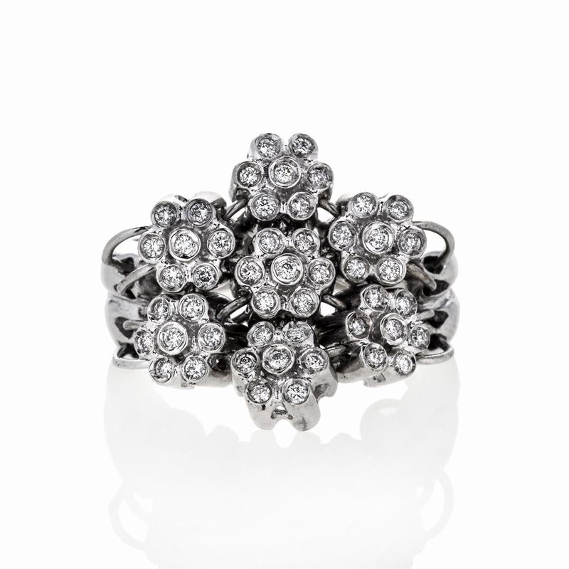 Damiani - Anello Fiore in Oro Bianco e Diamanti