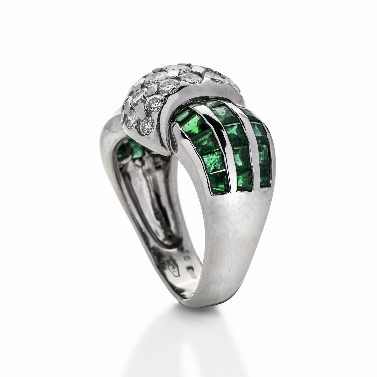 Anello in Oro Bianco, Diamanti e Smeraldi Princess Damiani