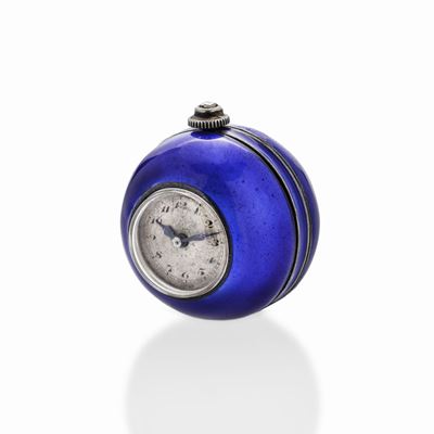 Pendnete Orologio in Metallo, Diamanti e Smalto Blu