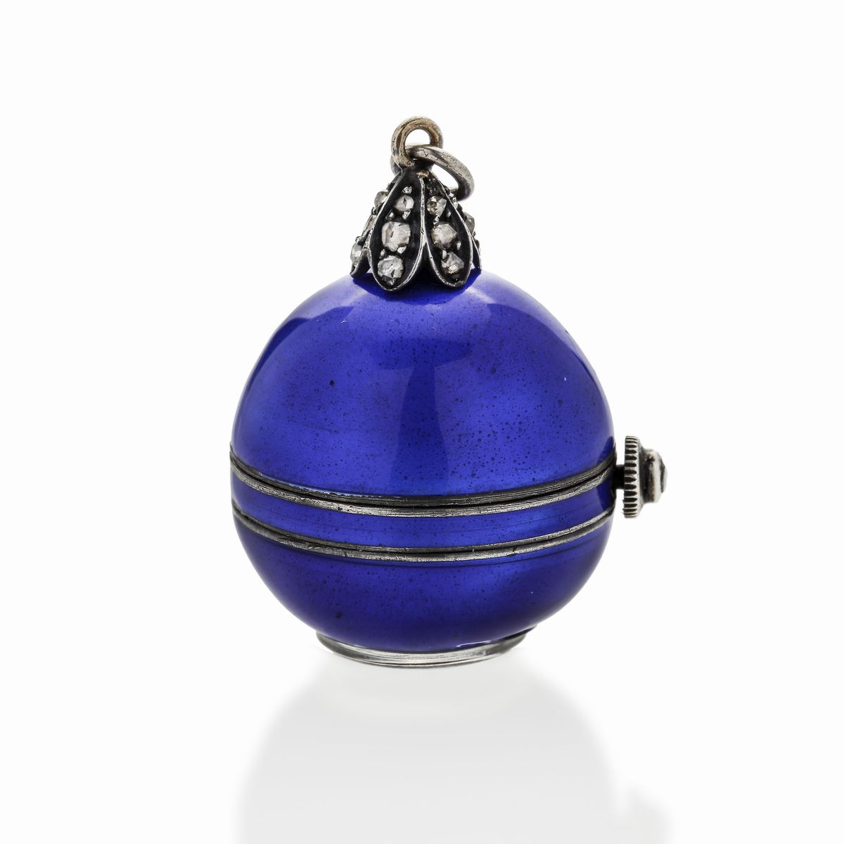 Pendnete Orologio in Metallo, Diamanti e Smalto Blu