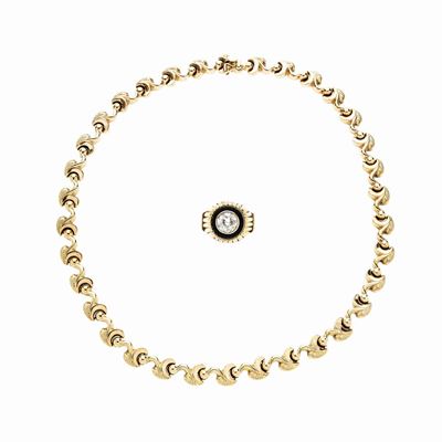 Girocollo e Anello in Oro Giallo e Smalto Nero